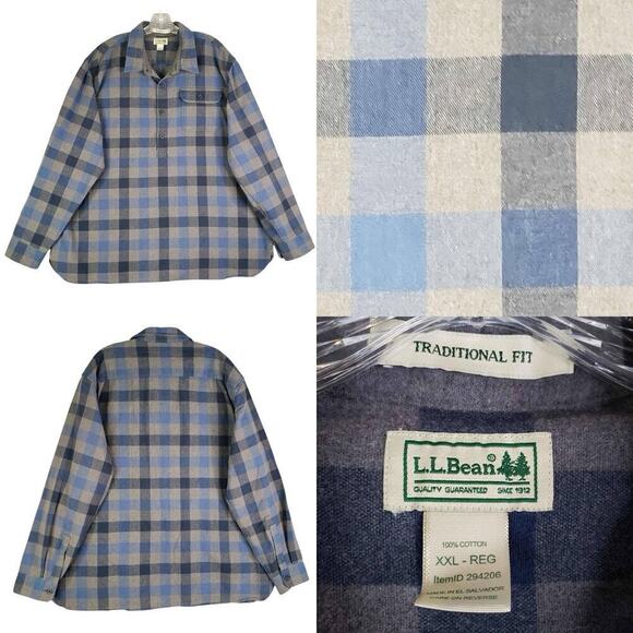 L.L. Bean Other - LL Bean Shirt Mens Gray Blue Plaid Flannel Long Sleeve Button Down Size XXL